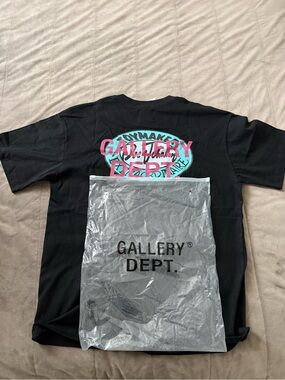Gallery Dept Black Crewneck Tee with Cream Logo Label